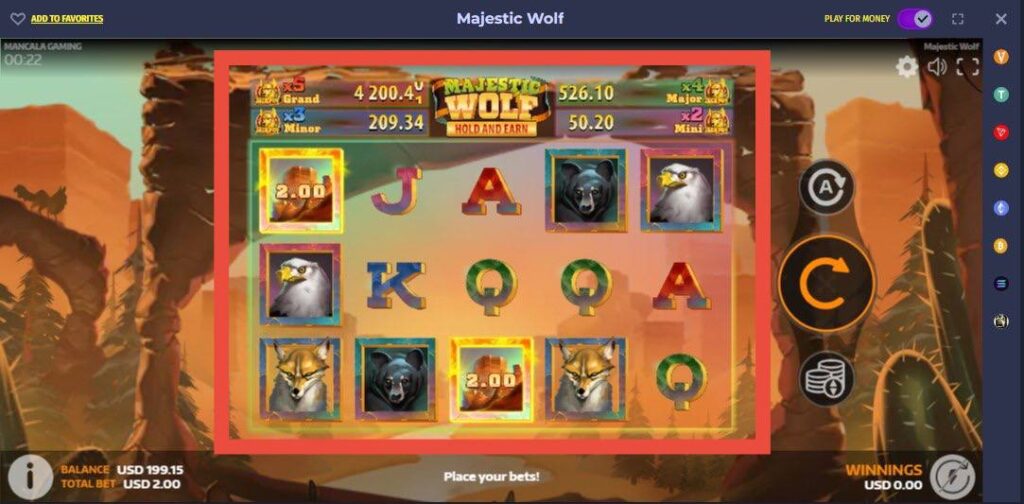 پنل نمایش بازی Majestic Wolf وگاس بت